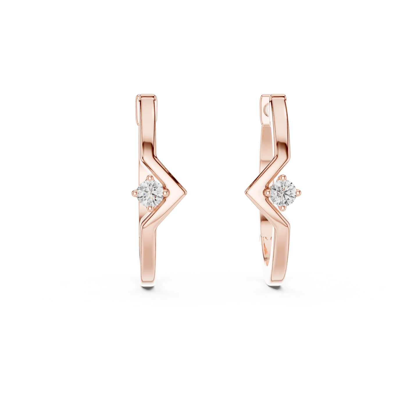 Round Lab Grown Diamond Chevron Huggie Hoops | V-Shape Wishbone Earrings | 10K, 14K, and 18K Gold