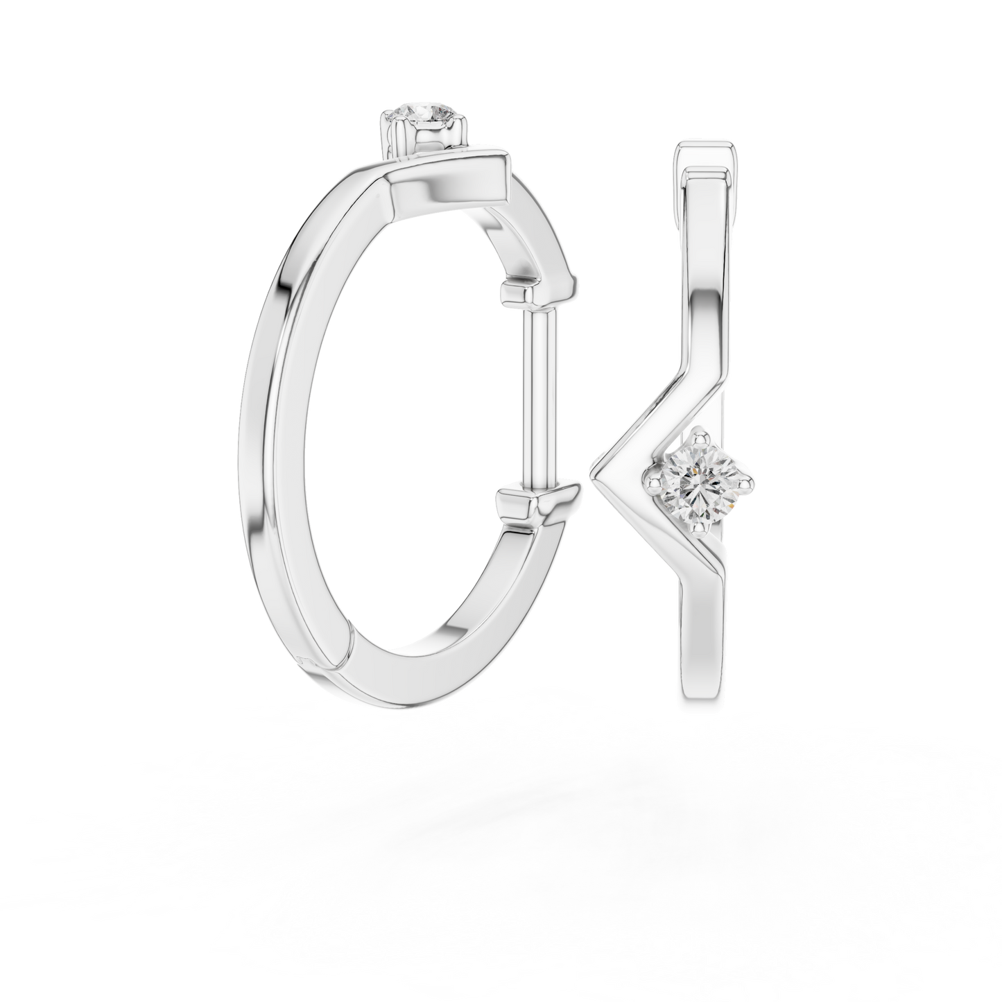 Round Lab Grown Diamond Chevron Huggie Hoops | V-Shape Wishbone Earrings | 10K, 14K, and 18K Gold