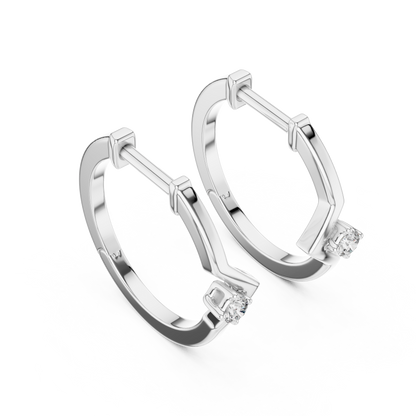 Round Lab Grown Diamond Chevron Huggie Hoops | V-Shape Wishbone Earrings | 10K, 14K, and 18K Gold