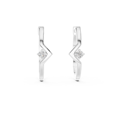 Round Lab Grown Diamond Chevron Huggie Hoops | V-Shape Wishbone Earrings | 10K, 14K, and 18K Gold