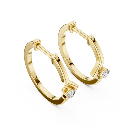 Round Lab Grown Diamond Chevron Huggie Hoops | V-Shape Wishbone Earrings | 10K, 14K, and 18K Gold