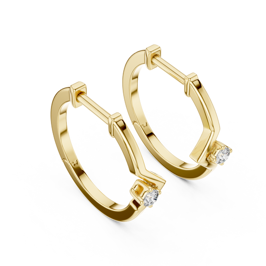 Round Lab Grown Diamond Chevron Huggie Hoops | V-Shape Wishbone Earrings | 10K, 14K, and 18K Gold