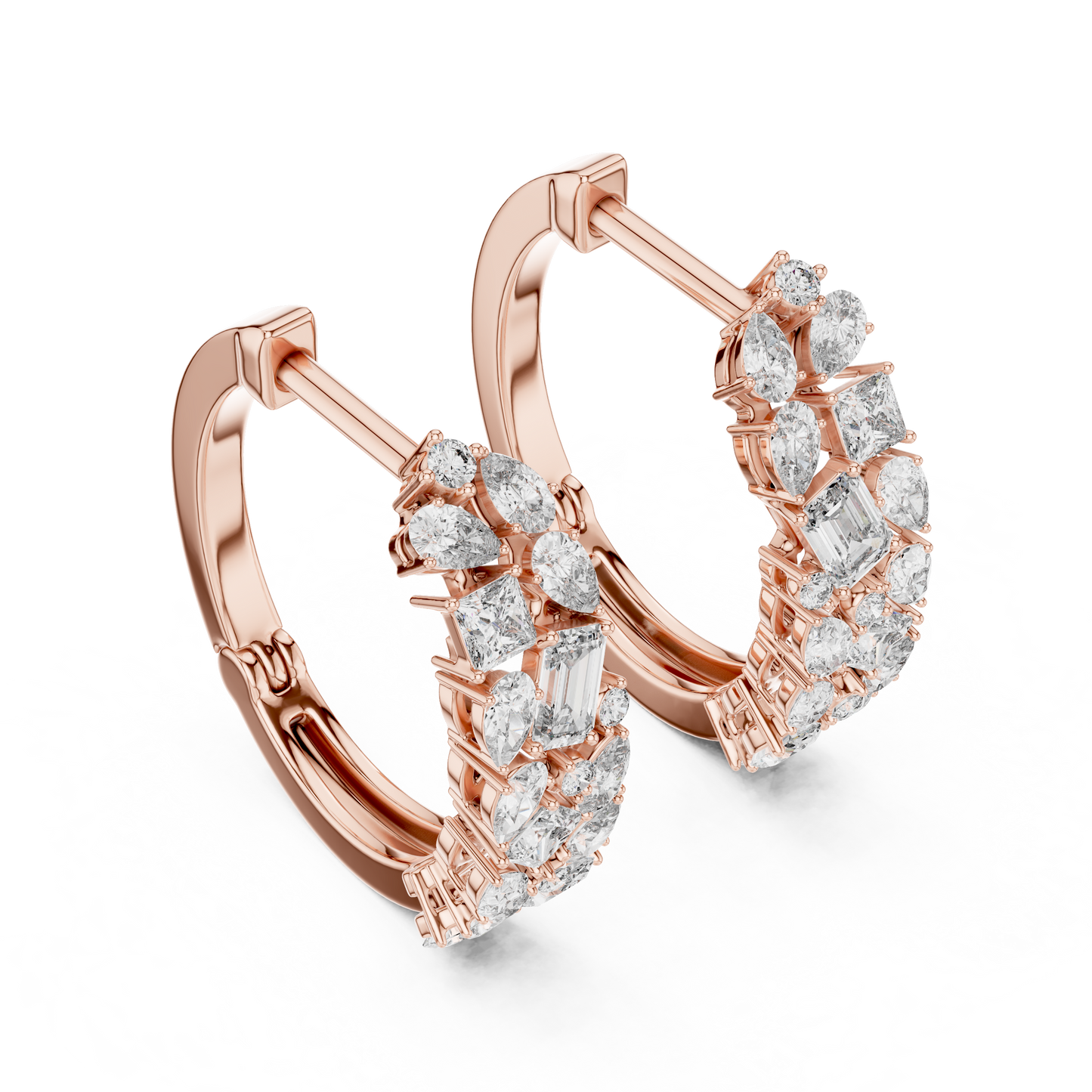 Multi-Shape Lab Grown Diamond Mosaic Hoops | Mixed Cut Cluster Earrings | 10K, 14K, and 18K Gold