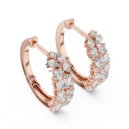 Multi-Shape Lab Grown Diamond Mosaic Hoops | Mixed Cut Cluster Earrings | 10K, 14K, and 18K Gold