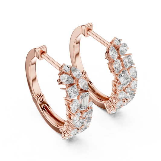 Multi-Shape Lab Grown Diamond Mosaic Hoops | Mixed Cut Cluster Earrings | 10K, 14K, and 18K Gold