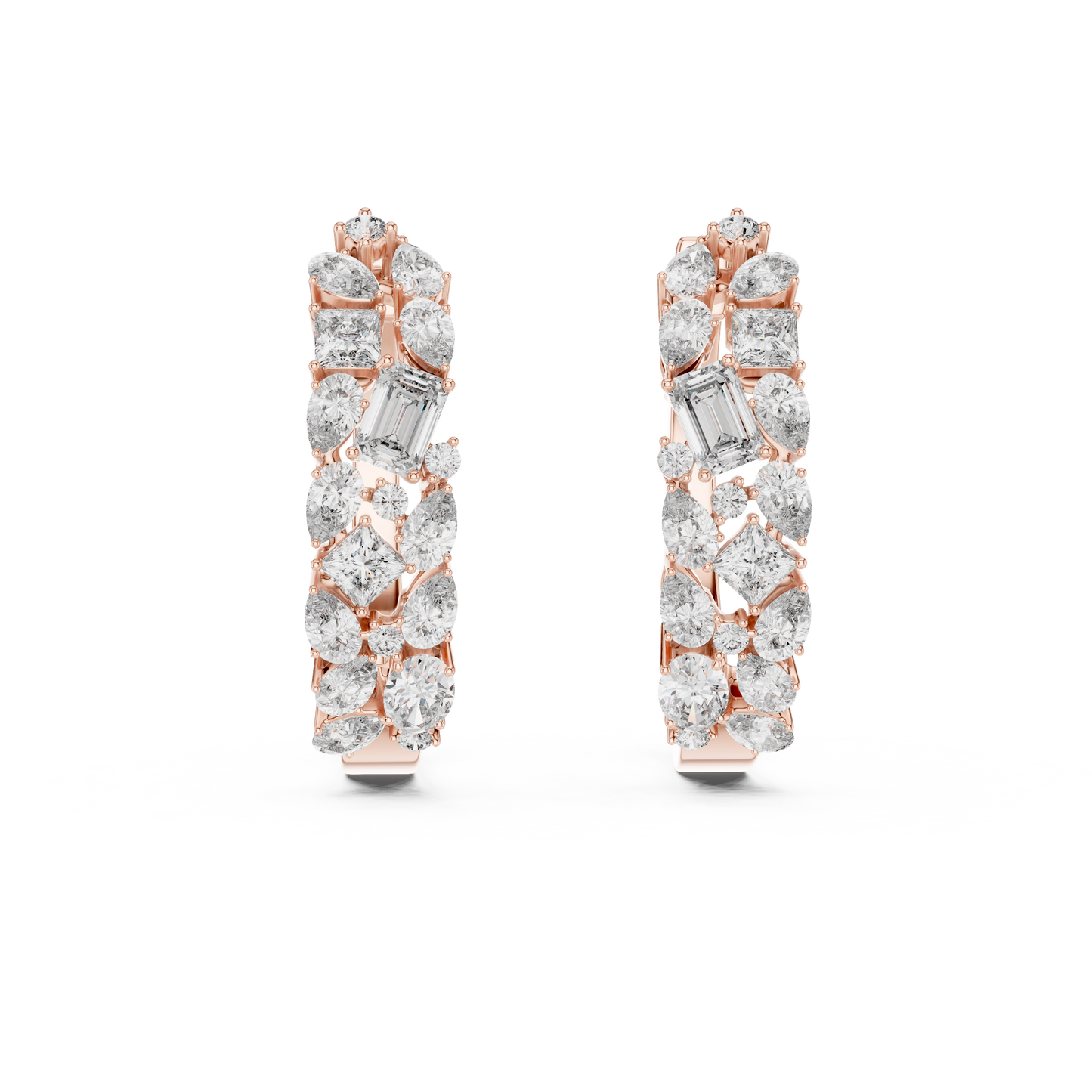 Multi-Shape Lab Grown Diamond Mosaic Hoops | Mixed Cut Cluster Earrings | 10K, 14K, and 18K Gold