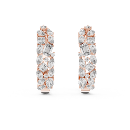 Multi-Shape Lab Grown Diamond Mosaic Hoops | Mixed Cut Cluster Earrings | 10K, 14K, and 18K Gold