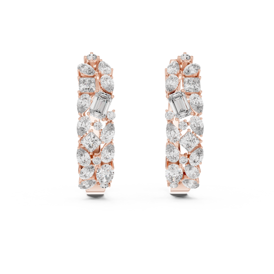 Multi-Shape Lab Grown Diamond Mosaic Hoops | Mixed Cut Cluster Earrings | 10K, 14K, and 18K Gold