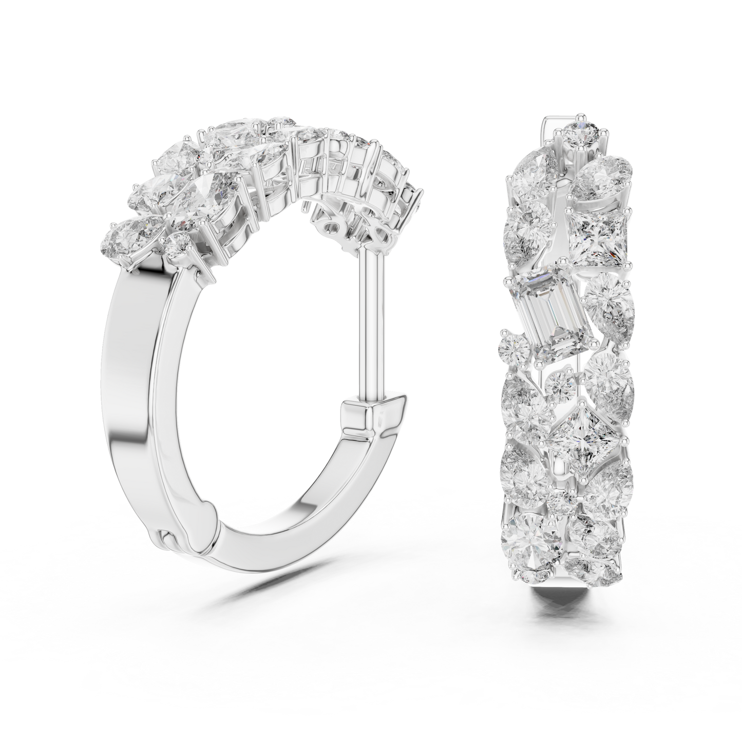 Multi-Shape Lab Grown Diamond Mosaic Hoops | Mixed Cut Cluster Earrings | 10K, 14K, and 18K Gold