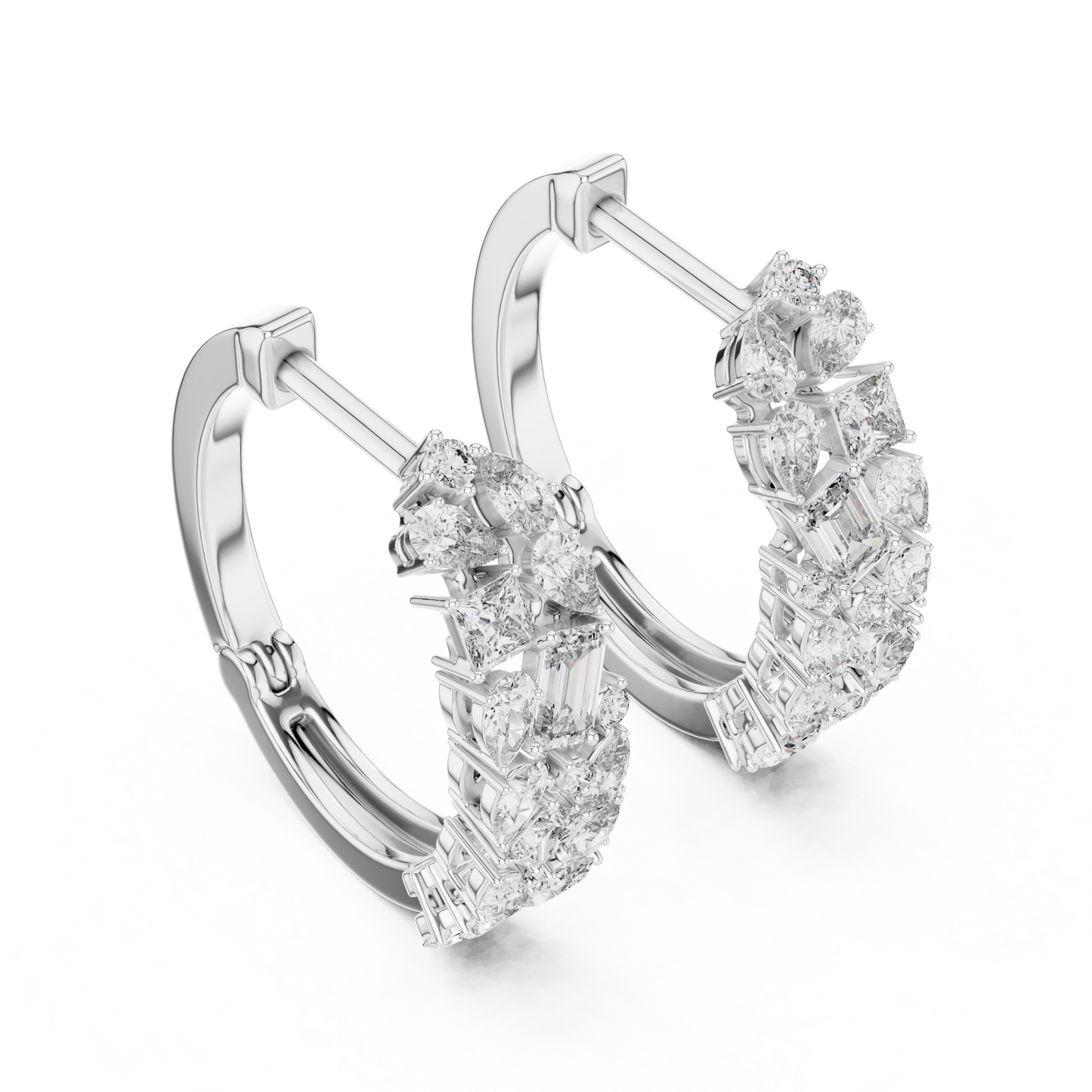 Multi-Shape Lab Grown Diamond Mosaic Hoops | Mixed Cut Cluster Earrings | 10K, 14K, and 18K Gold