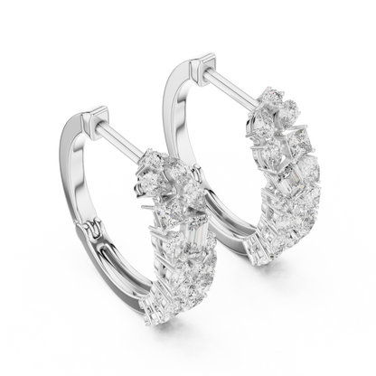 Multi-Shape Lab Grown Diamond Mosaic Hoops | Mixed Cut Cluster Earrings | 10K, 14K, and 18K Gold