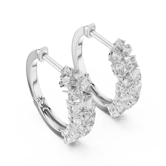 Multi-Shape Lab Grown Diamond Mosaic Hoops | Mixed Cut Cluster Earrings | 10K, 14K, and 18K Gold