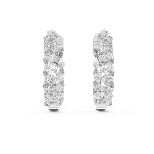 Multi-Shape Lab Grown Diamond Mosaic Hoops | Mixed Cut Cluster Earrings | 10K, 14K, and 18K Gold