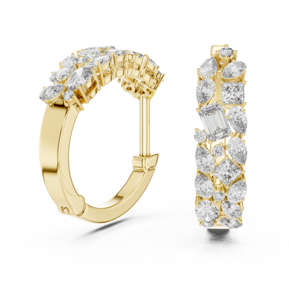 Multi-Shape Lab Grown Diamond Mosaic Hoops | Mixed Cut Cluster Earrings | 10K, 14K, and 18K Gold