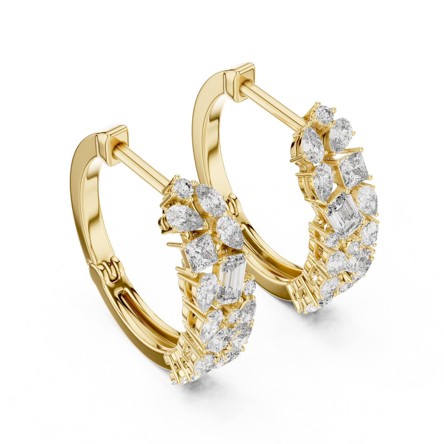Multi-Shape Lab Grown Diamond Mosaic Hoops | Mixed Cut Cluster Earrings | 10K, 14K, and 18K Gold