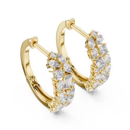 Multi-Shape Lab Grown Diamond Mosaic Hoops | Mixed Cut Cluster Earrings | 10K, 14K, and 18K Gold