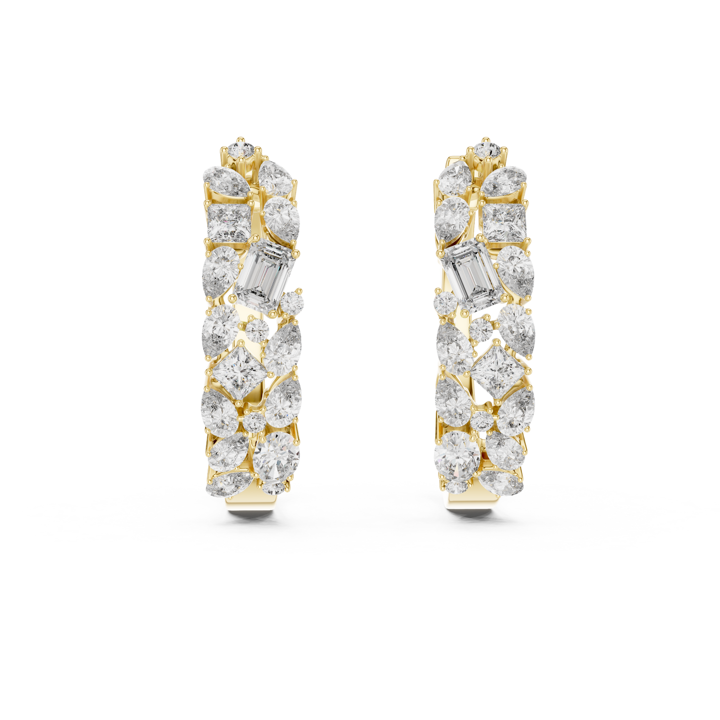 Multi-Shape Lab Grown Diamond Mosaic Hoops | Mixed Cut Cluster Earrings | 10K, 14K, and 18K Gold