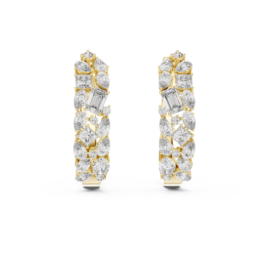 Multi-Shape Lab Grown Diamond Mosaic Hoops | Mixed Cut Cluster Earrings | 10K, 14K, and 18K Gold