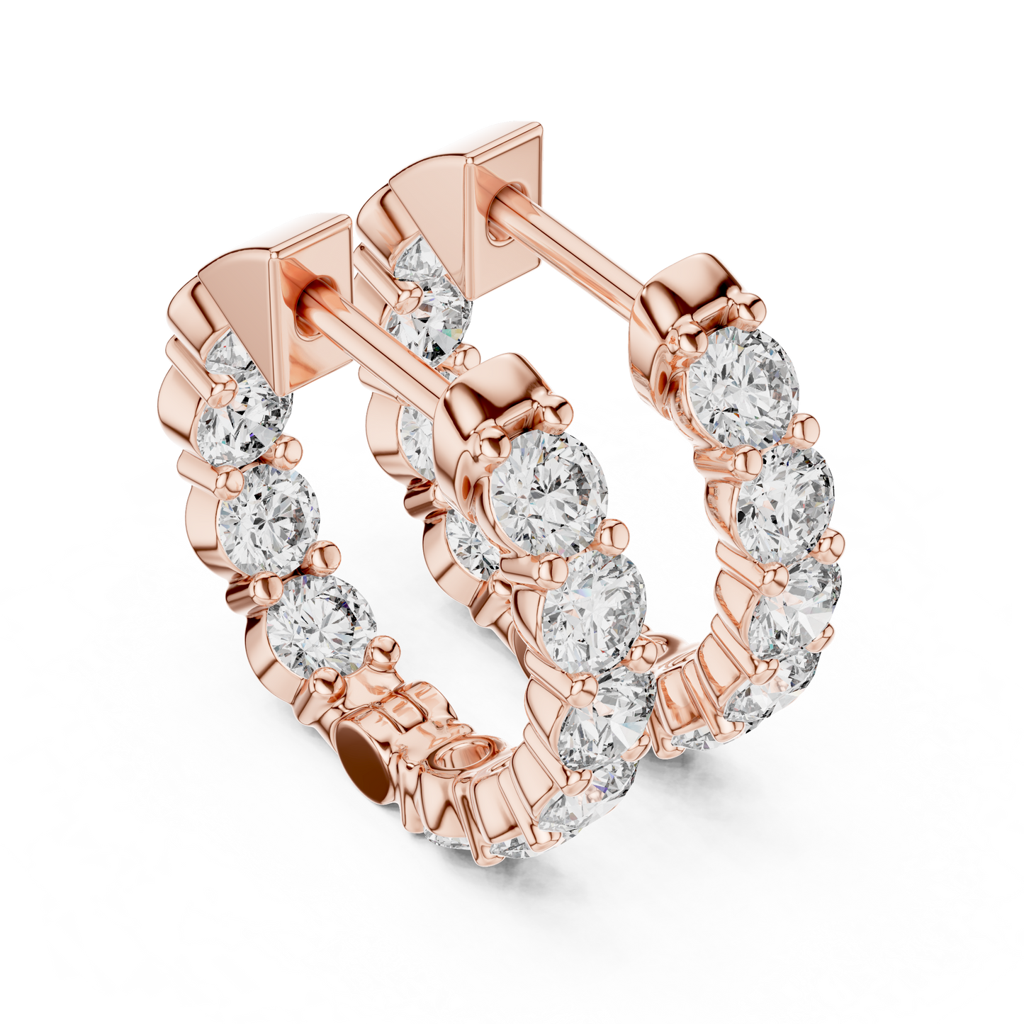 Round Lab Grown Diamond Shared-Prong Hoop Earrings | 1.60 TCW | 10K, 14K, and 18K Gold