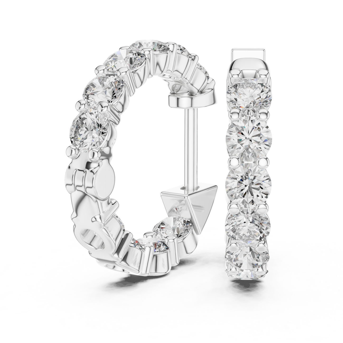 Round Lab Grown Diamond Shared-Prong Hoop Earrings | 1.60 TCW | 10K, 14K, and 18K Gold