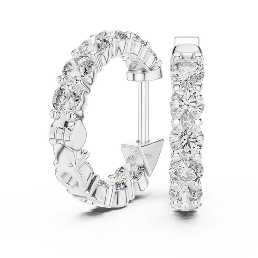 Round Lab Grown Diamond Shared-Prong Hoop Earrings | 1.60 TCW | 10K, 14K, and 18K Gold