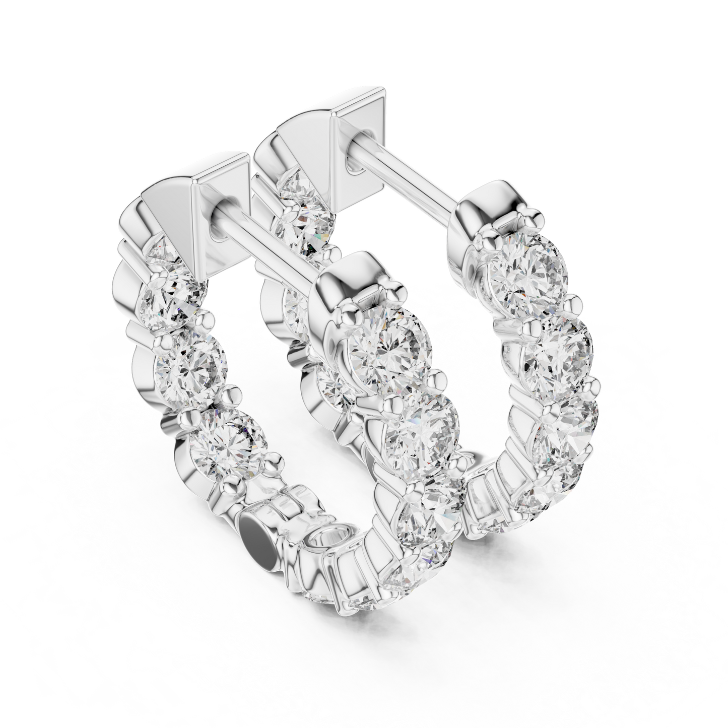 Round Lab Grown Diamond Shared-Prong Hoop Earrings | 1.60 TCW | 10K, 14K, and 18K Gold