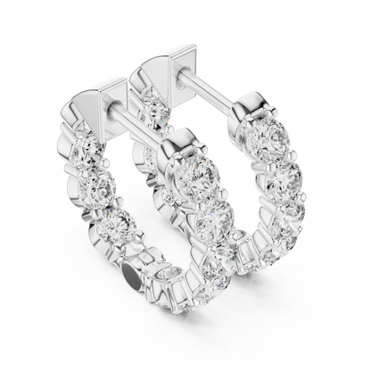 Round Lab Grown Diamond Shared-Prong Hoop Earrings | 1.60 TCW | 10K, 14K, and 18K Gold