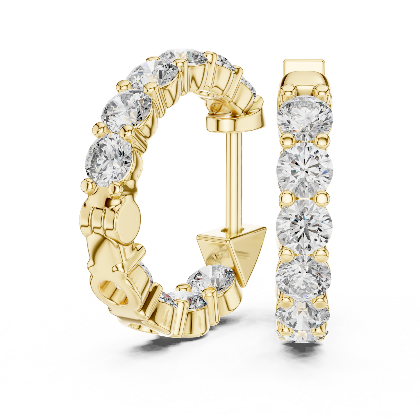 Round Lab Grown Diamond Shared-Prong Hoop Earrings | 1.60 TCW | 10K, 14K, and 18K Gold