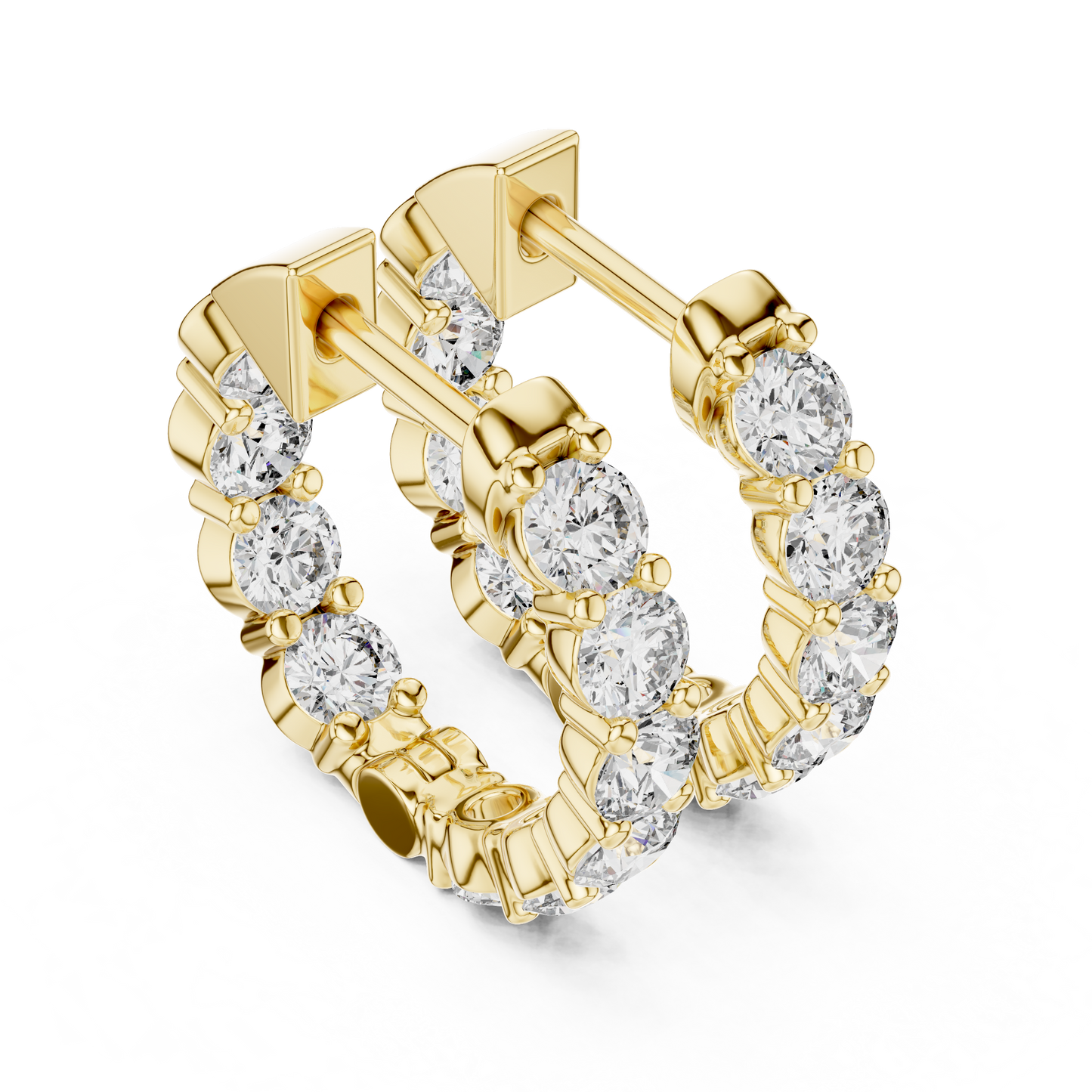 Round Lab Grown Diamond Shared-Prong Hoop Earrings | 1.60 TCW | 10K, 14K, and 18K Gold