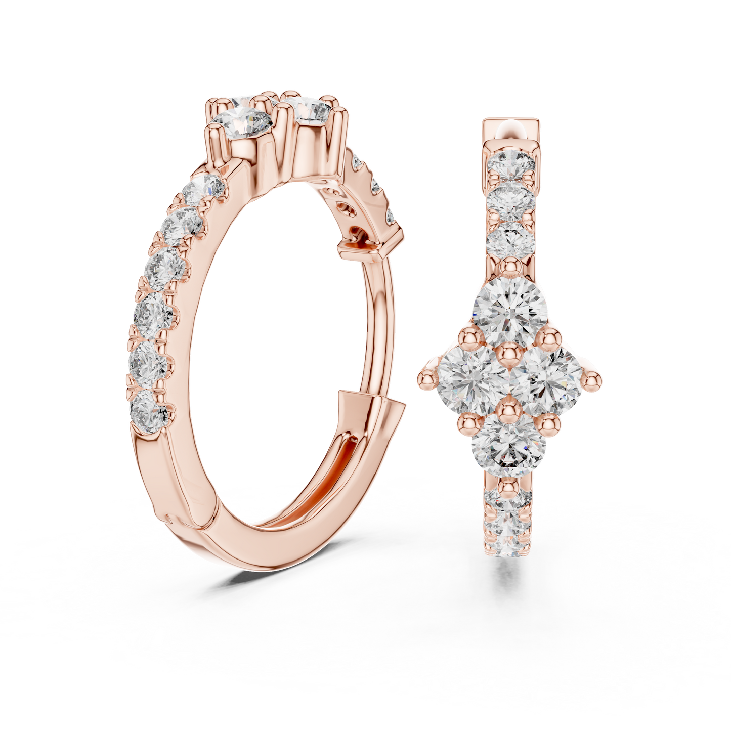 Round Lab Grown Diamond Cluster Huggie Hoops | Compass Setting | 10K, 14K, and 18K Gold