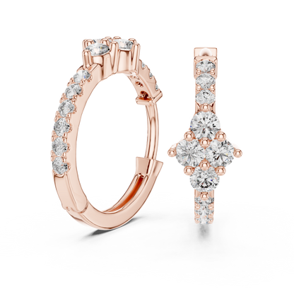 Round Lab Grown Diamond Cluster Huggie Hoops | Compass Setting | 10K, 14K, and 18K Gold