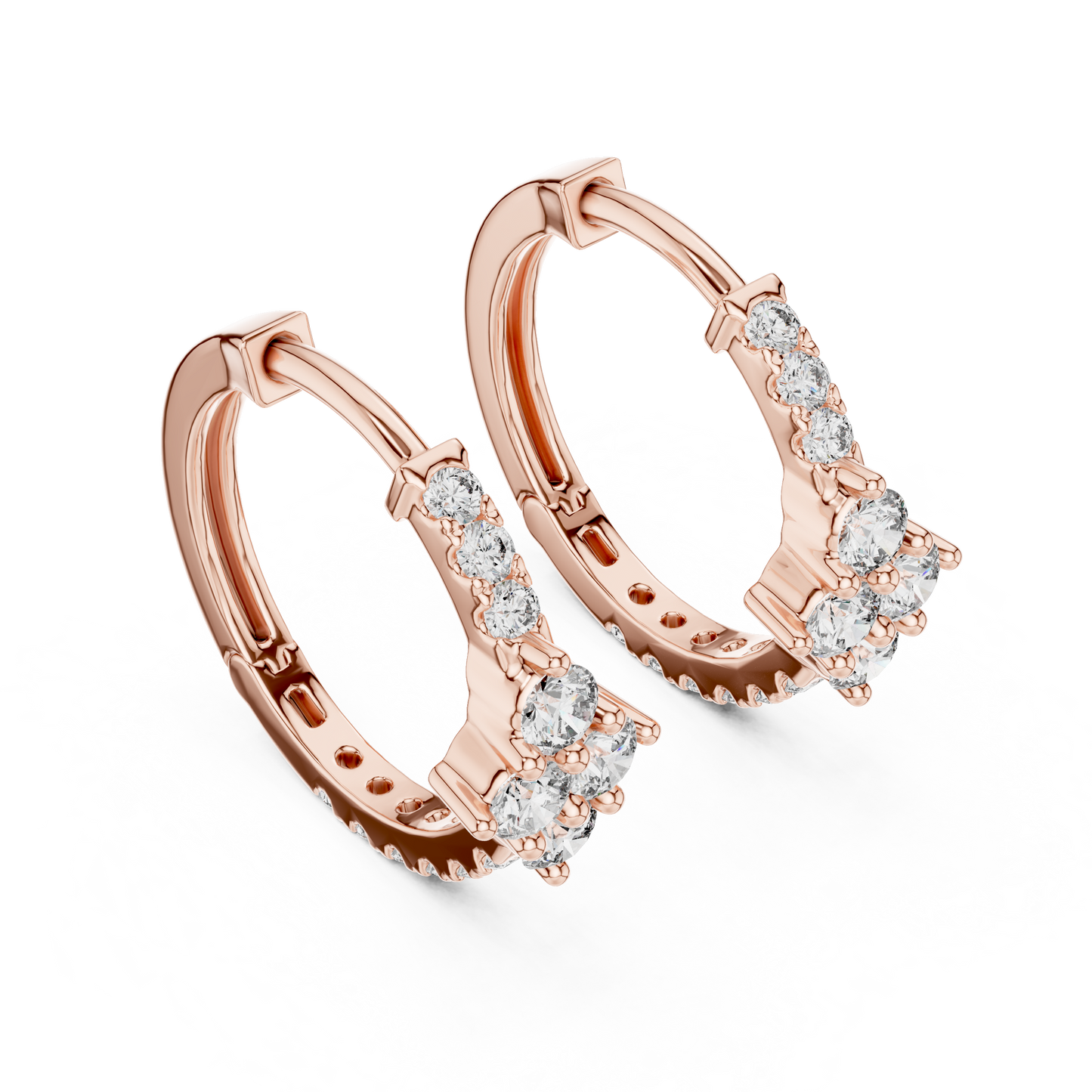 Round Lab Grown Diamond Cluster Huggie Hoops | Compass Setting | 10K, 14K, and 18K Gold
