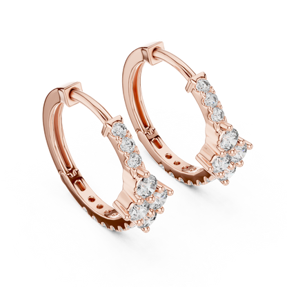 Round Lab Grown Diamond Cluster Huggie Hoops | Compass Setting | 10K, 14K, and 18K Gold
