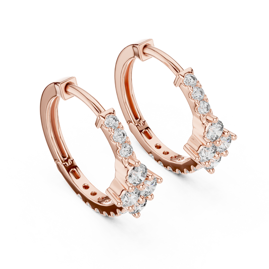 Round Lab Grown Diamond Cluster Huggie Hoops | Compass Setting | 10K, 14K, and 18K Gold