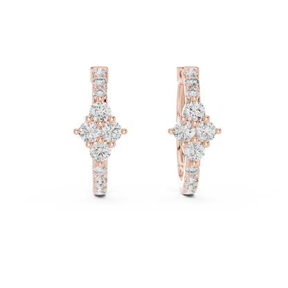 Round Lab Grown Diamond Cluster Huggie Hoops | Compass Setting | 10K, 14K, and 18K Gold