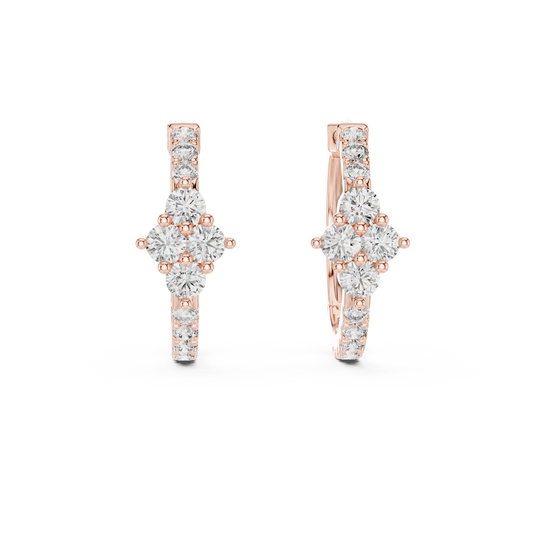 Round Lab Grown Diamond Cluster Huggie Hoops | Compass Setting | 10K, 14K, and 18K Gold