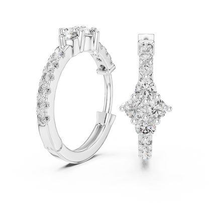 Round Lab Grown Diamond Cluster Huggie Hoops | Compass Setting | 10K, 14K, and 18K Gold