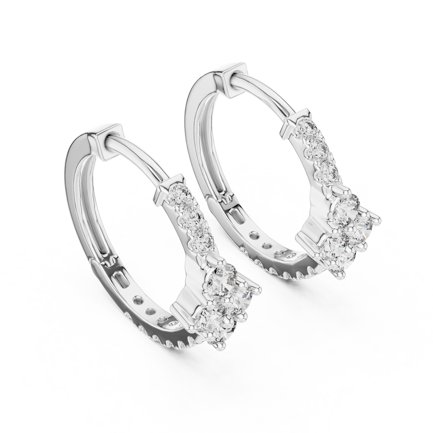 Round Lab Grown Diamond Cluster Huggie Hoops | Compass Setting | 10K, 14K, and 18K Gold
