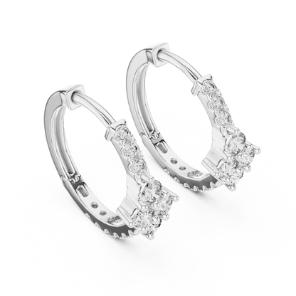 Round Lab Grown Diamond Cluster Huggie Hoops | Compass Setting | 10K, 14K, and 18K Gold