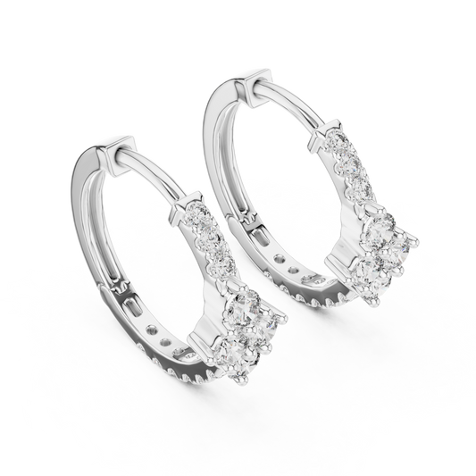 Round Lab Grown Diamond Cluster Huggie Hoops | Compass Setting | 10K, 14K, and 18K Gold