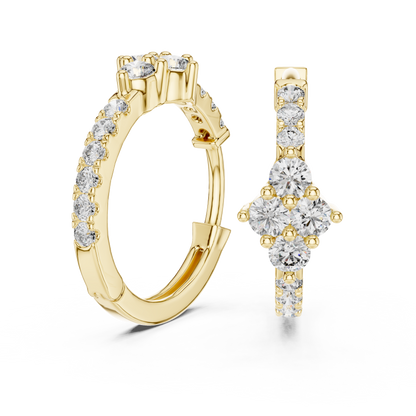 Round Lab Grown Diamond Cluster Huggie Hoops | Compass Setting | 10K, 14K, and 18K Gold