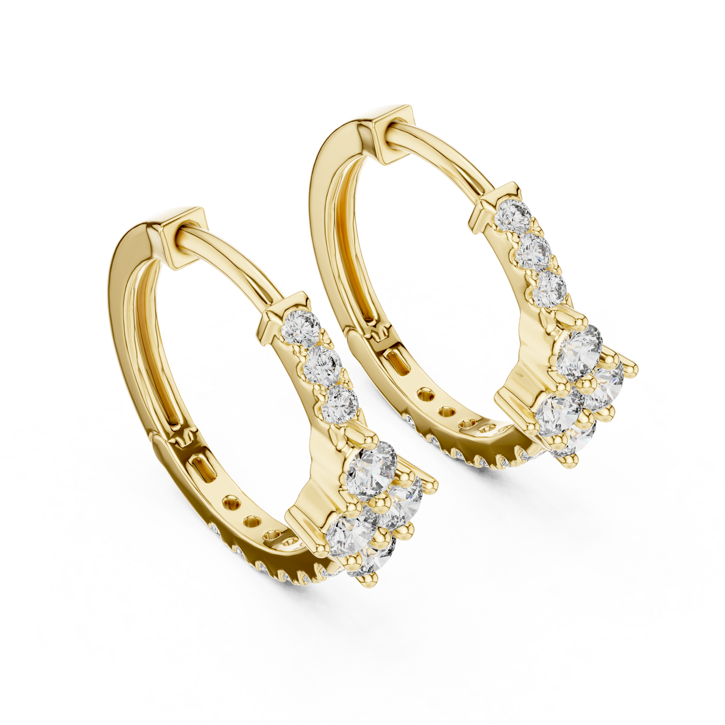 Round Lab Grown Diamond Cluster Huggie Hoops | Compass Setting | 10K, 14K, and 18K Gold