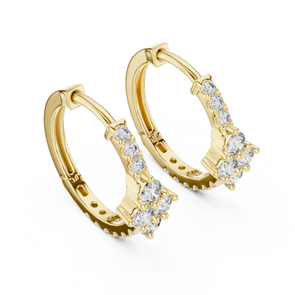 Round Lab Grown Diamond Cluster Huggie Hoops | Compass Setting | 10K, 14K, and 18K Gold