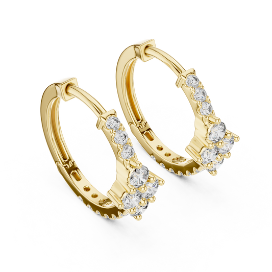 Round Lab Grown Diamond Cluster Huggie Hoops | Compass Setting | 10K, 14K, and 18K Gold