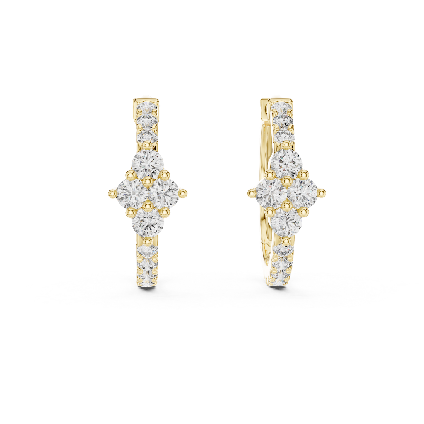 Round Lab Grown Diamond Cluster Huggie Hoops | Compass Setting | 10K, 14K, and 18K Gold