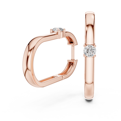 Round Lab Grown Diamond Oval Hoop Earrings | Geometric Solitaire Hoops | 10K, 14K, and 18K Gold