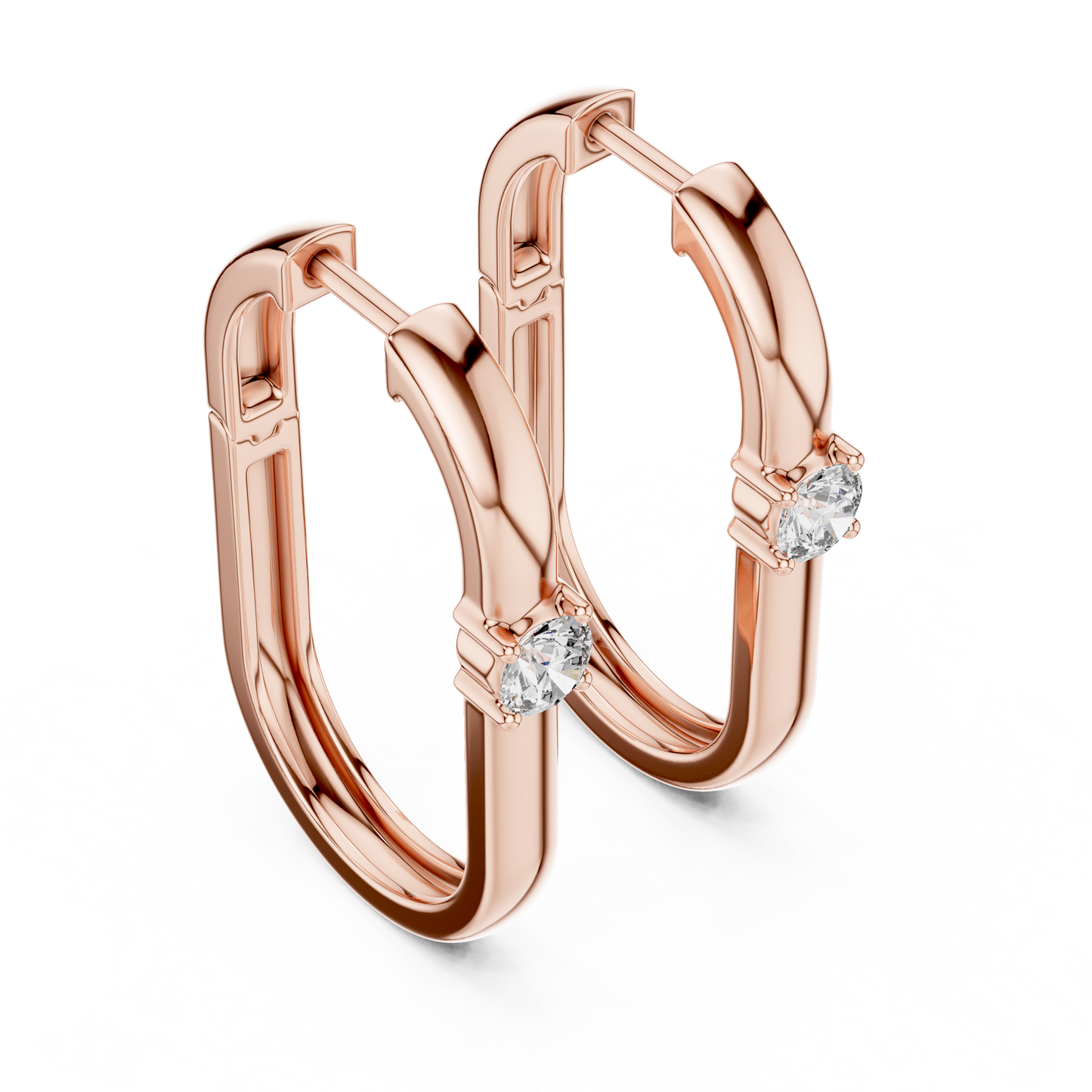 Round Lab Grown Diamond Oval Hoop Earrings | Geometric Solitaire Hoops | 10K, 14K, and 18K Gold