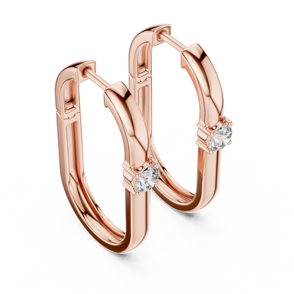 Round Lab Grown Diamond Oval Hoop Earrings | Geometric Solitaire Hoops | 10K, 14K, and 18K Gold