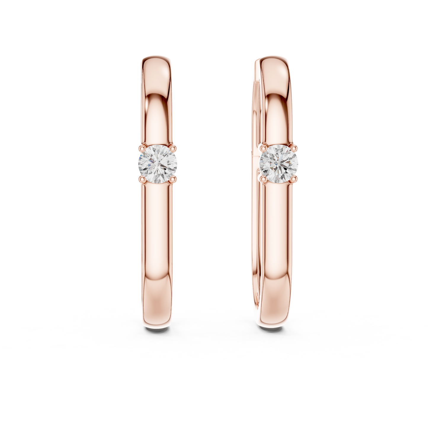 Round Lab Grown Diamond Oval Hoop Earrings | Geometric Solitaire Hoops | 10K, 14K, and 18K Gold