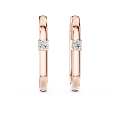 Round Lab Grown Diamond Oval Hoop Earrings | Geometric Solitaire Hoops | 10K, 14K, and 18K Gold